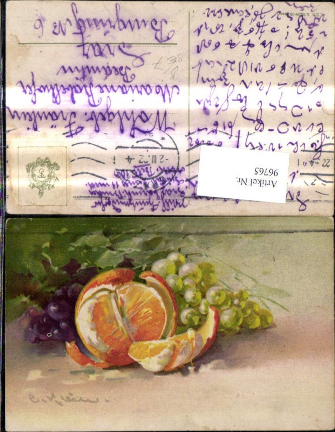 96765,Künstler Ak Catharina Klein Stillleben Obst Orange Weintrauben pub Theo Stroefer Verlag 1634
