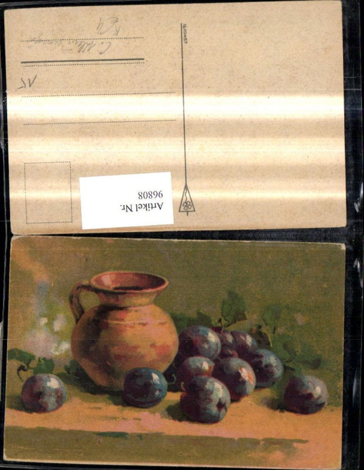 96808, Artist Ak Catharina Klein, unsigned, still life, jug, plums, damsons, fruit