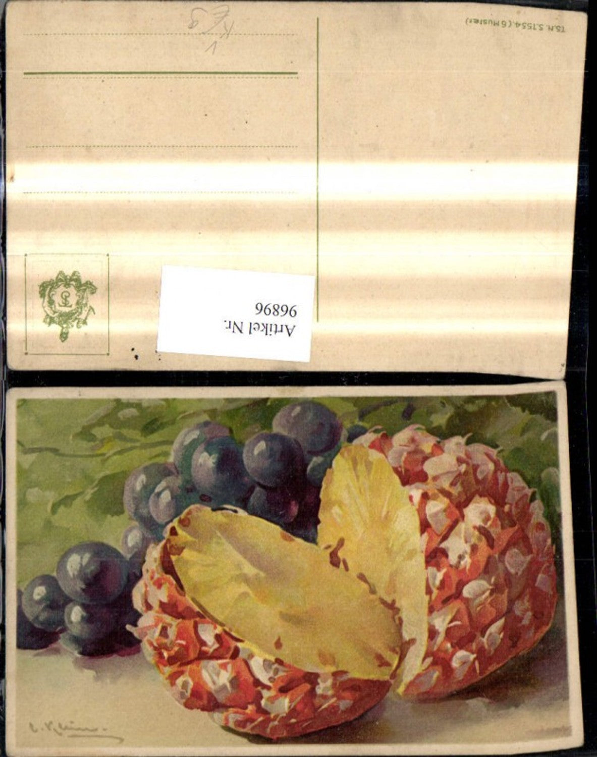 96896,Künstler Ak Catharina Klein Ananas Weintrauben Obst pub Theo Stroefer Verlag 1554