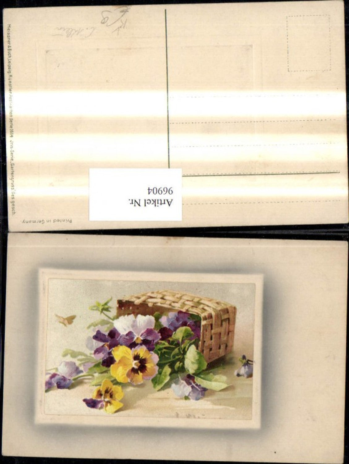 96904,Künstler Ak Catharina Klein Korb Blumen Schmetterling Präge Passepartout pub Meissner & Buch 1614