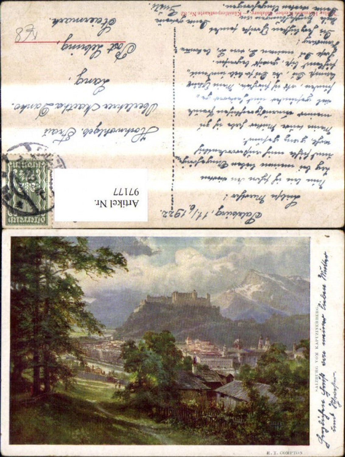 97177,Künstler Ak E.T. Compton Salzburg v. Kapuzinerberg