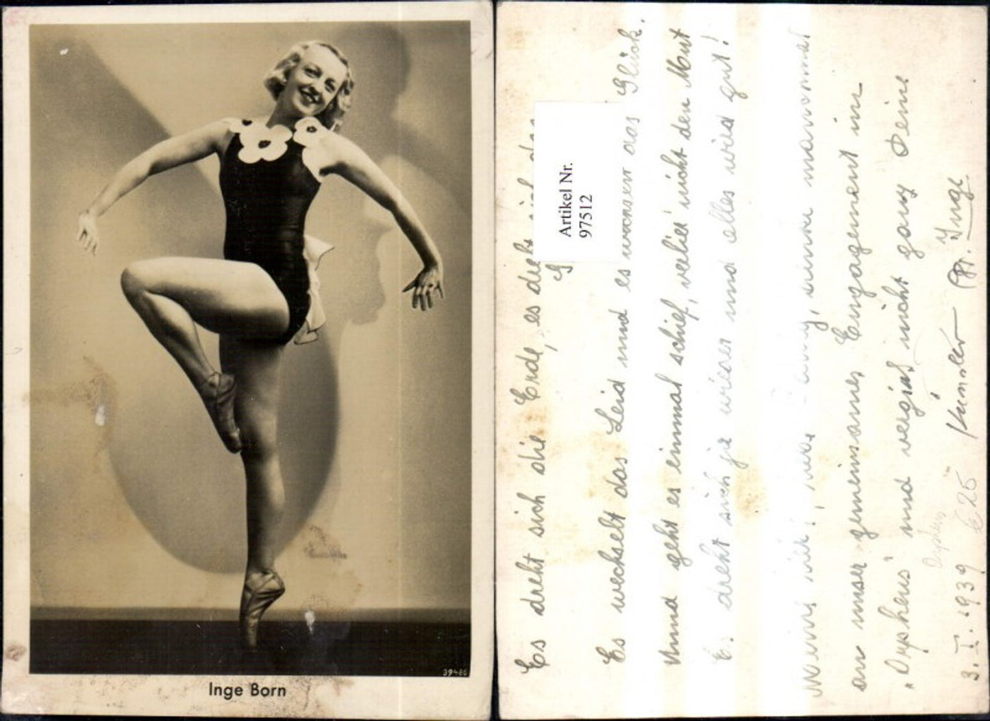 97512,Foto Inge Born Rückseite Text Orpheus 1939