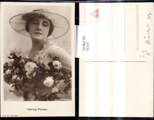 98369,Henny Porten Schauspieler Hut Rosen Strauß pub Ross 424/2