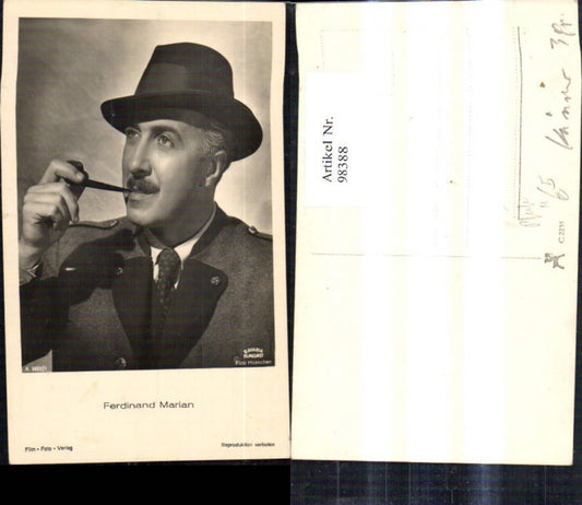 98388,Ferdinand Marian Schauspieler Pfeife Tracht Hut pub Film Foto Verlag A 3602/1