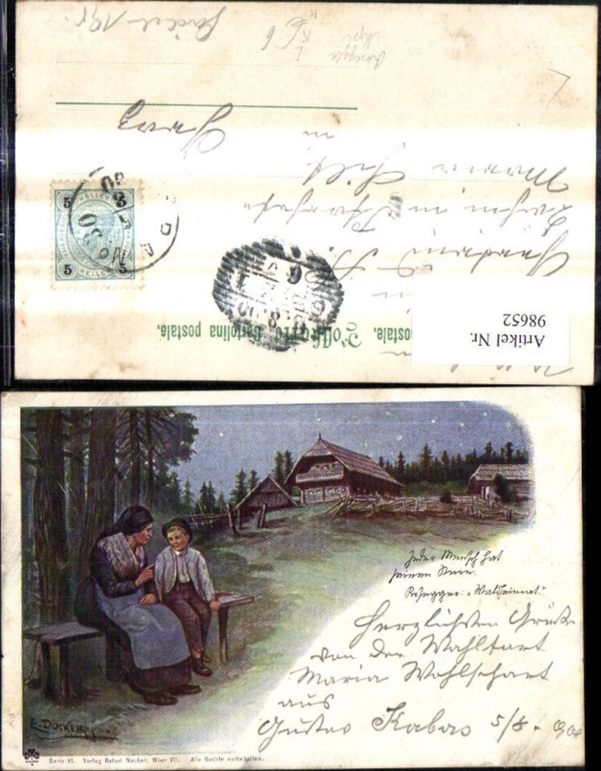 98652,Künstler Litho E. Döcker jun. Rosegger Alpl Frau Junge