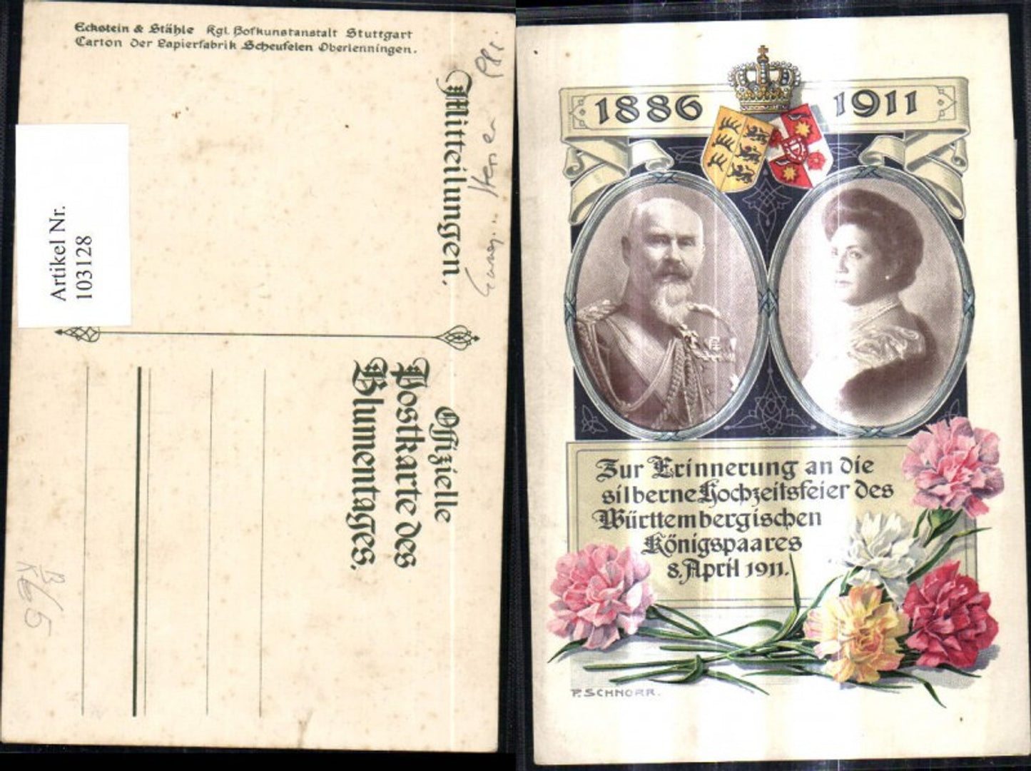 103128,Künstler Ak P. Schnorr Adel Erinnerung Silberne Hochzeitsfeier d. Württembergischen Königpaares 1911