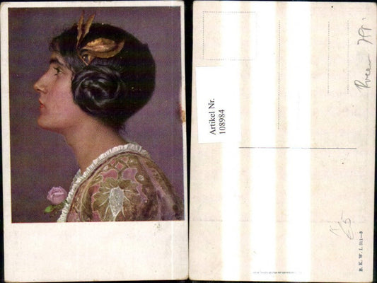 108984,Künstler Ak Frau Portrait Kopfschmuck Haarknoten