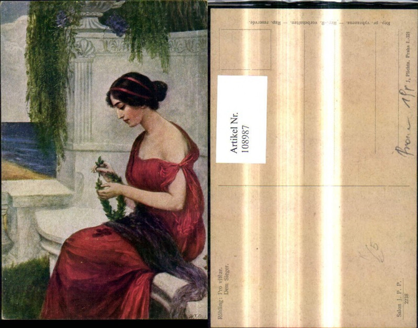 108987,Künstler Ak Röhling Dem Sieger Frau Kranz Lorbeerkranz