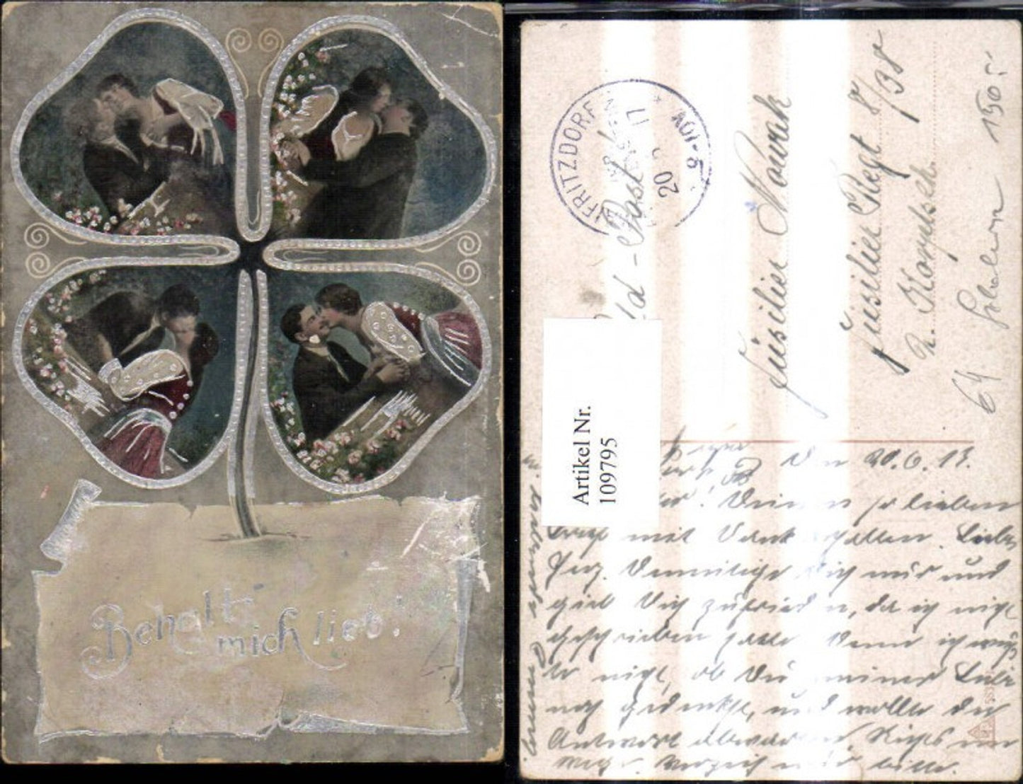 109795,Mehrbild Ak Liebe Paar Küsse Kleeblatt Passepartout Behalt mich lieb