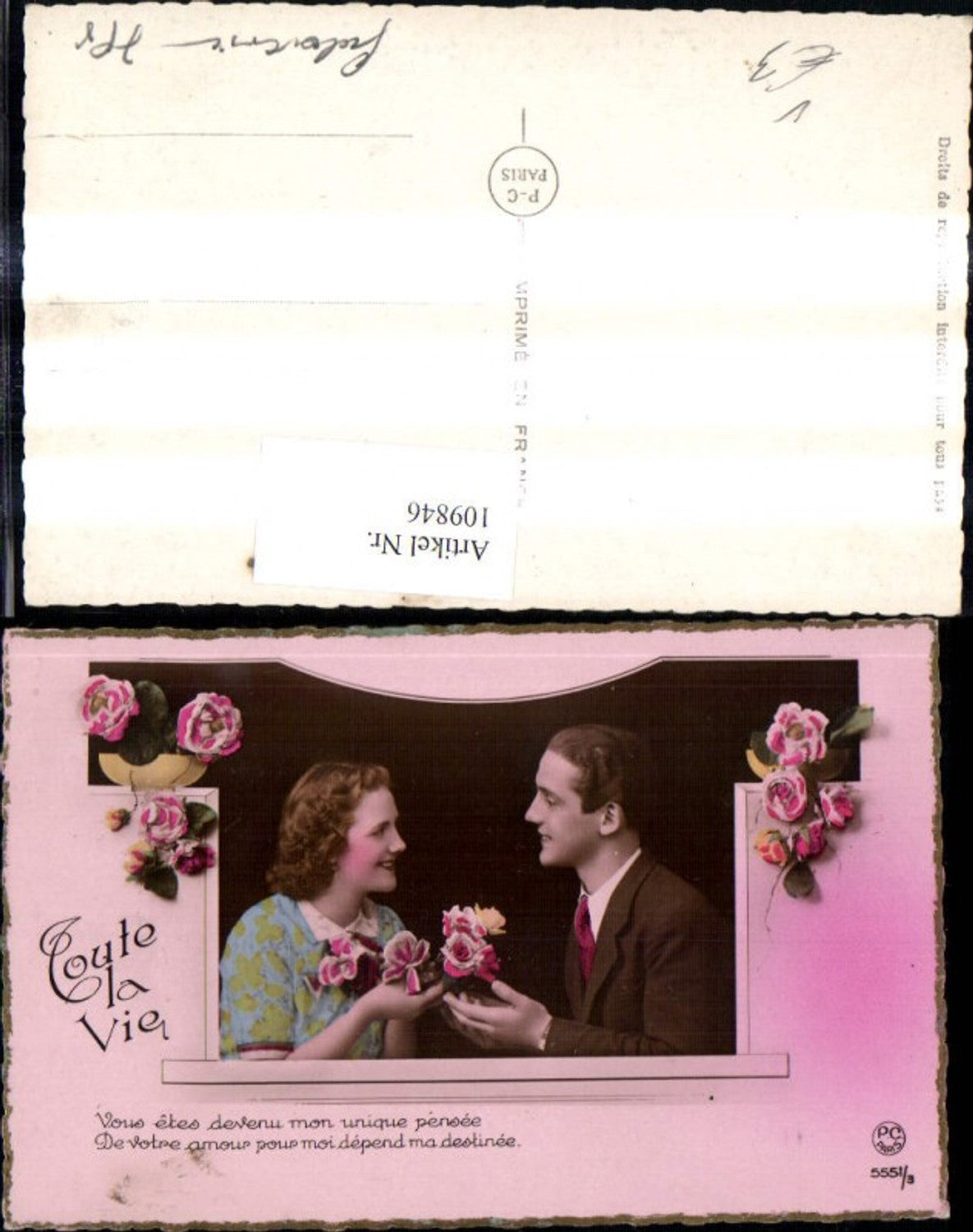 109846,Liebe Paar Blumen Rosen Spruch Text pub P. C Paris 5551/3