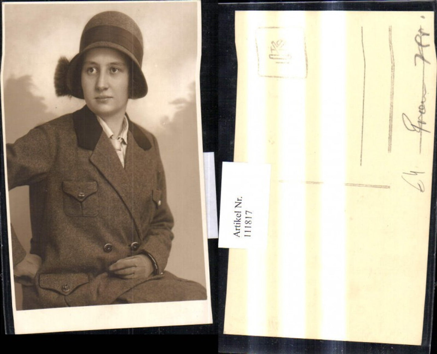 111817,Foto Ak Frau m. Hut Lederhandschuhe
