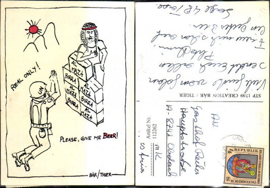 112262,Künstler Ak Bär/Tiger Scherz Humor Un Soldat bitte u. Bier Beer