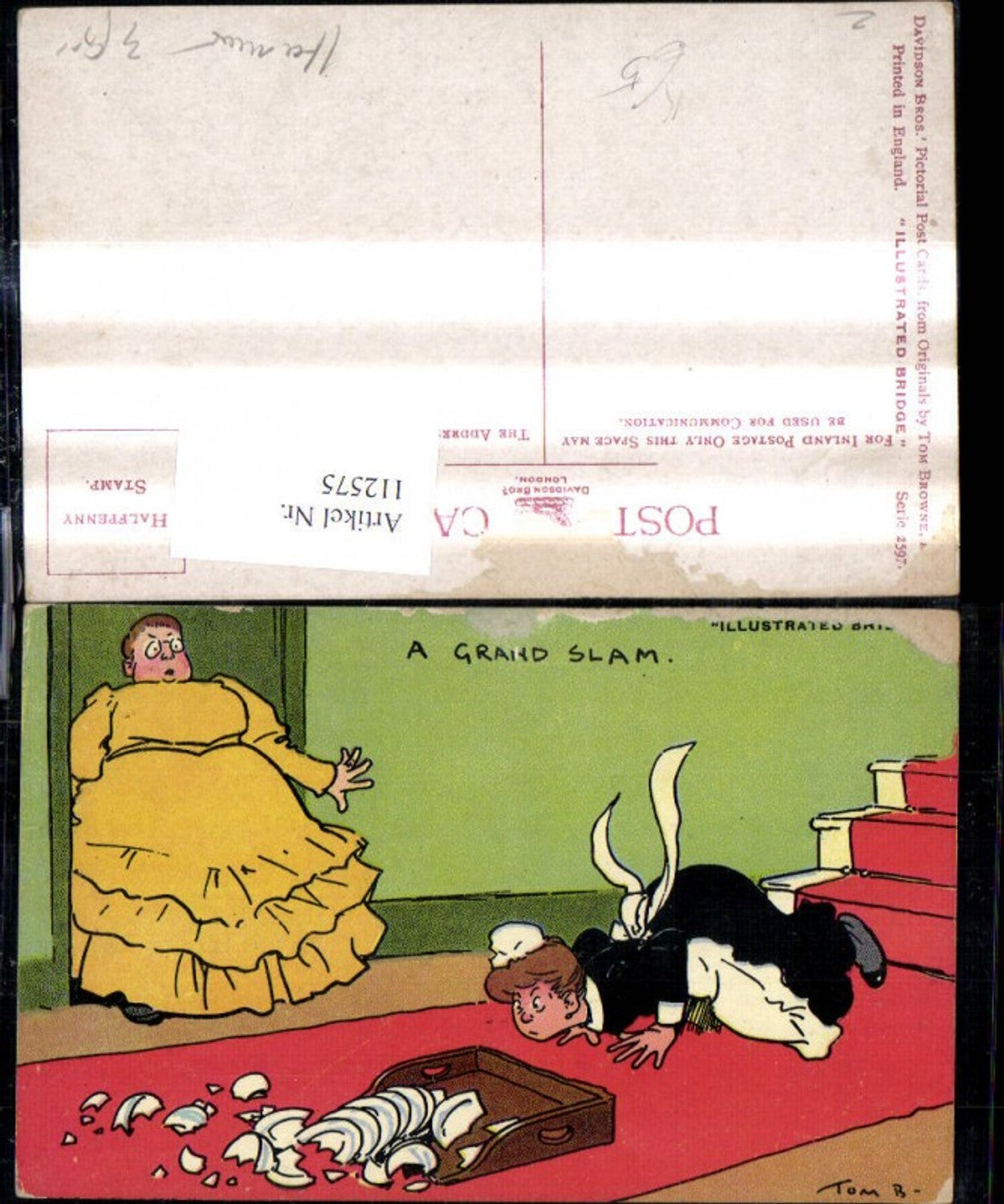 112575,Künstler Ak Tom B. Scherz Humor A Grand Slam Dienstmädchen Sturz Tablett A Grand Slam