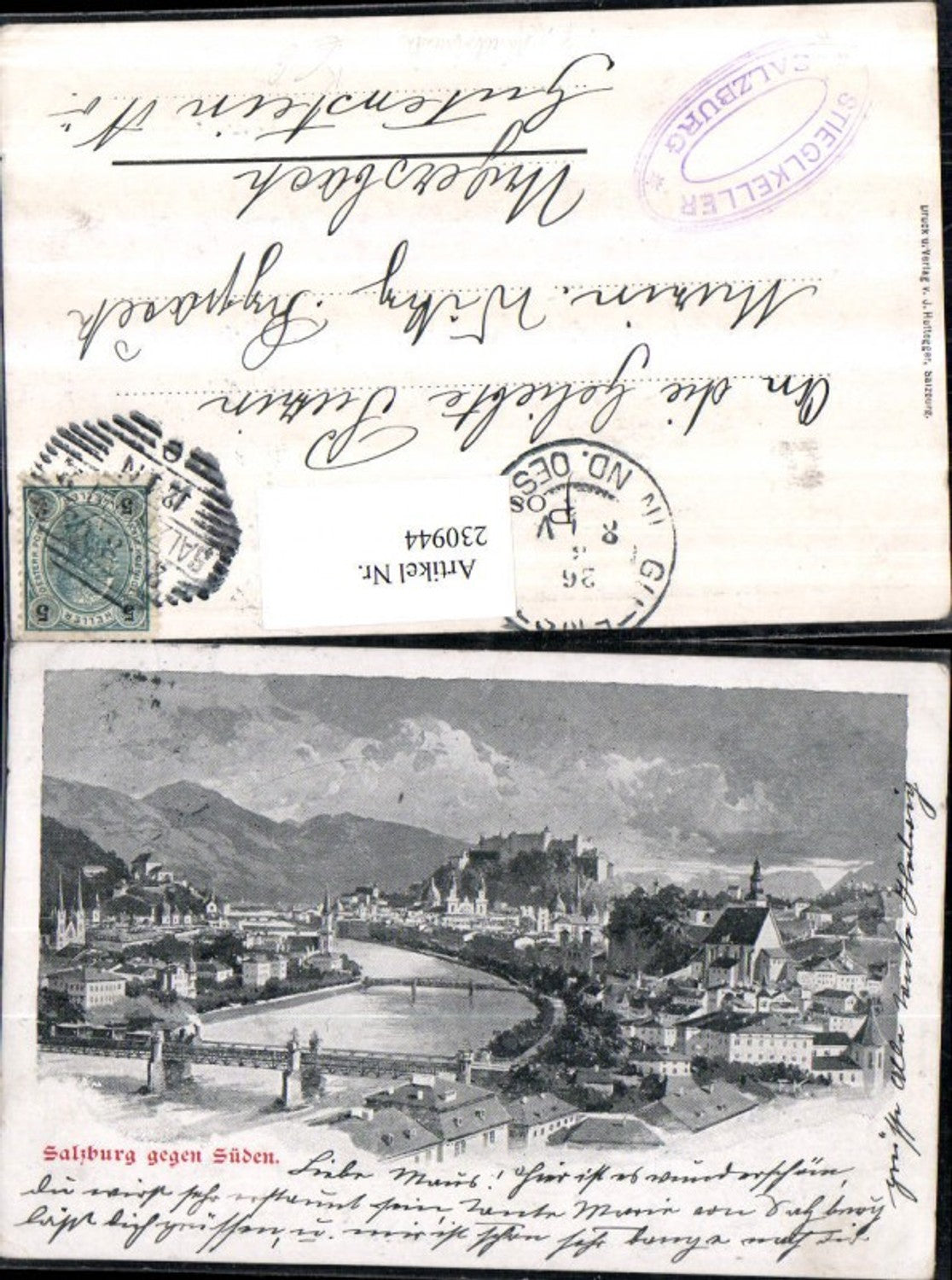 230944, Artist AK F. Kulstrunk Salzburg Total view towards the south