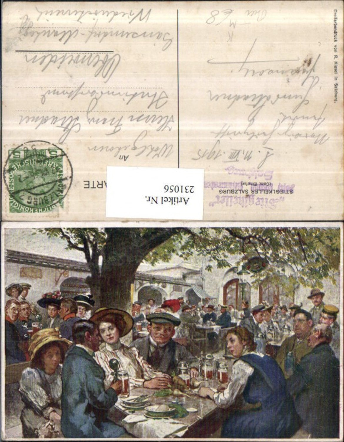 231056,Künstler AK Ethofer Salzburg Stieglkeller Personen Bier Bierkrüge