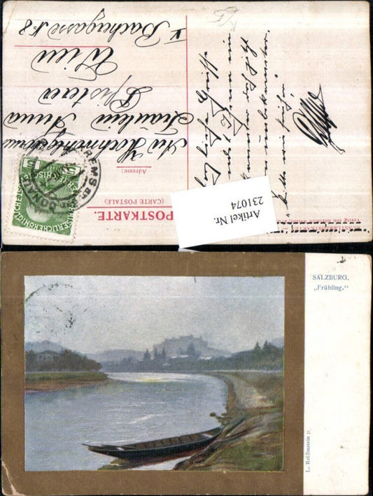 231074,Künstler AK L. Reiffenstein Salzburg Frühling Partie Ruderboot