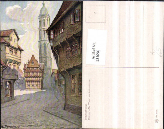 231090,Künstler AK B. Pierson Braunschweig Blick auf Alte Wage u. Andreaskirche Straßenansicht pub Novolito 1038