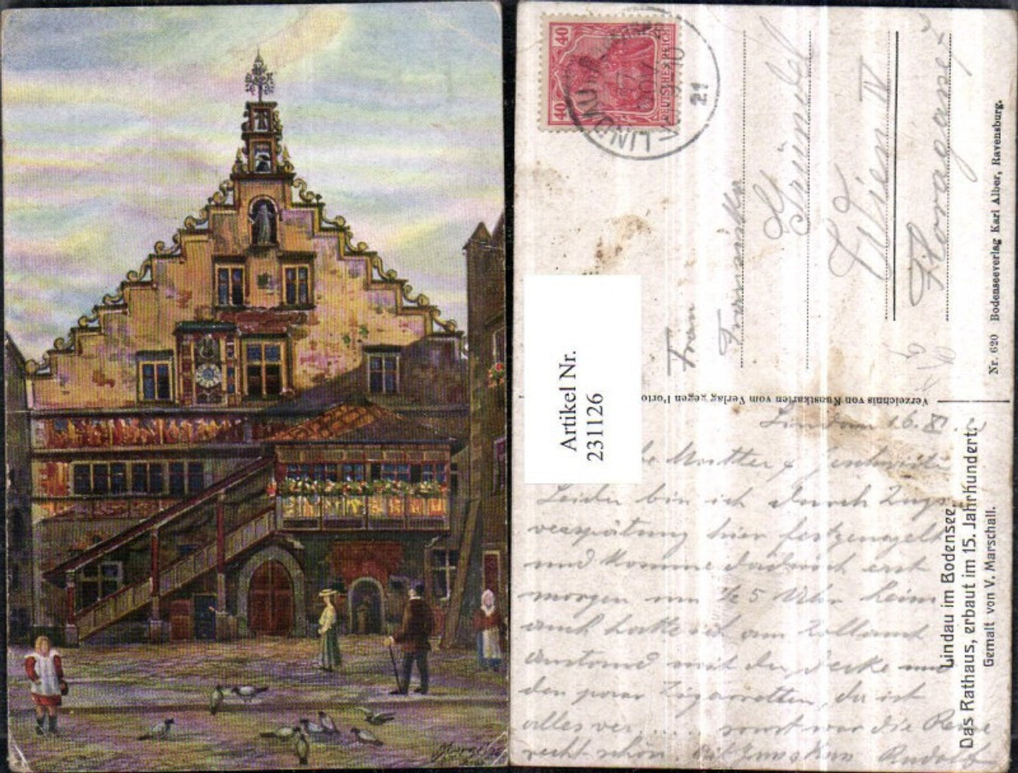231126,Künstler AK V. Marschall Lindau im Bodensee Rathaus