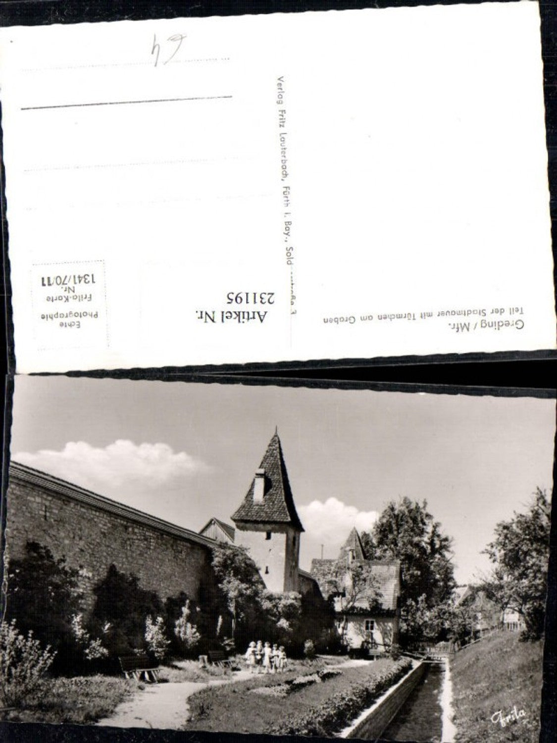 231195,Greding Mittelfranken Teil d. Stadtmauer m. Türmchen am Graben