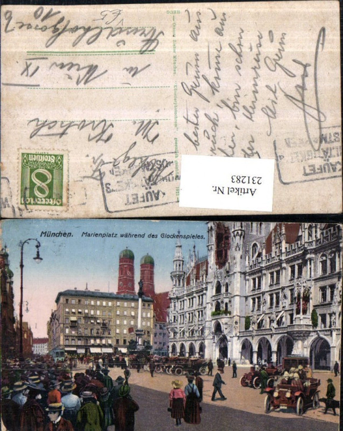 231283,München Marienplatz während d. Glockenspieles Straßenansicht Personen Automobile pub Ottmar Zieher