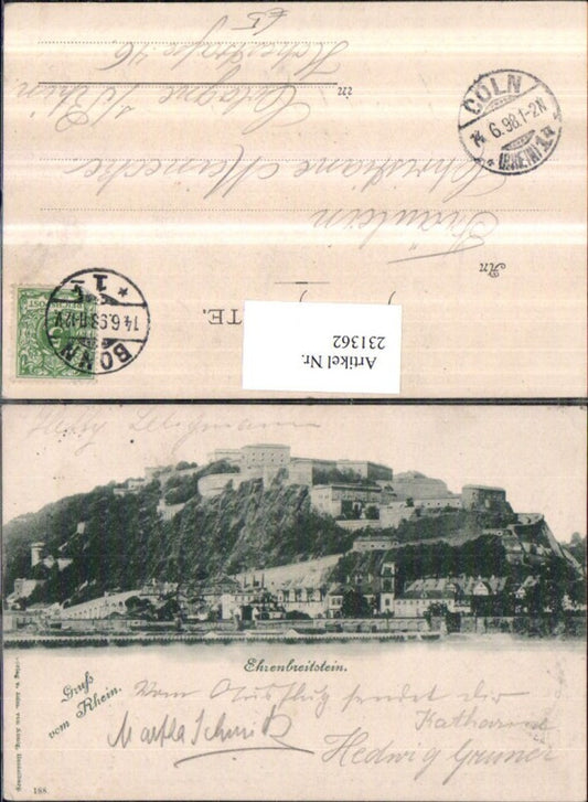 231362,Gruß v. Rhein Ehrenbreitstein Totale Festung
