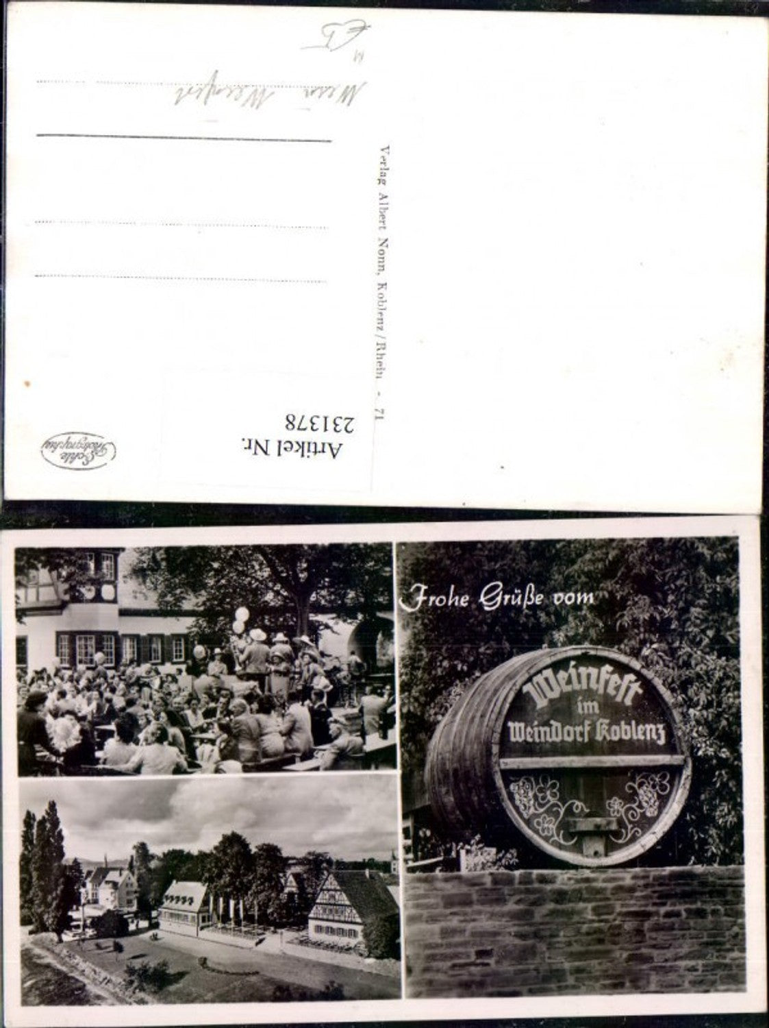 231378,Weinfest im Weindorf Koblenz Weinfass Personen Wein Mehrbildkarte