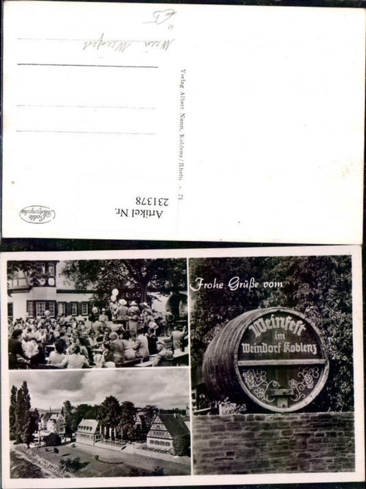 231378,Weinfest im Weindorf Koblenz Weinfass Personen Wein Mehrbildkarte