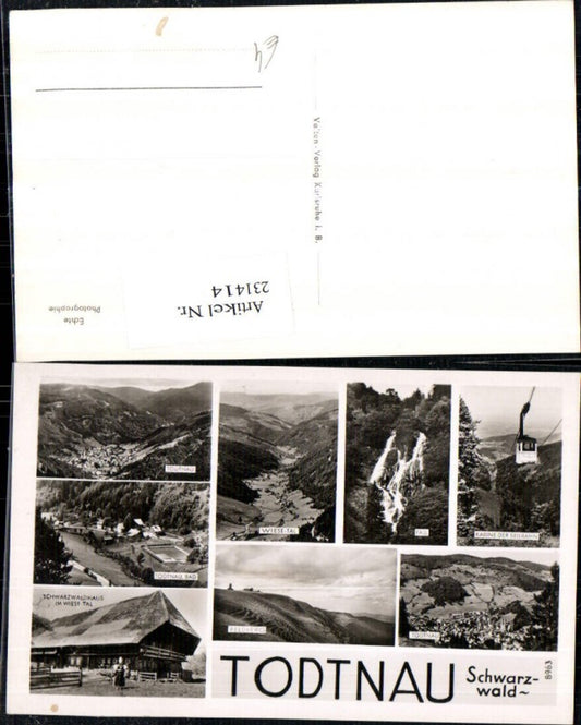 231414, Todtnau in the Black Forest, overall view of the Bad Wasserfall (waterfall), Feldberg, Wiese-Tal (meadow valley), Schwarzwaldhaus (Black Forest house), cable car, multi-view map