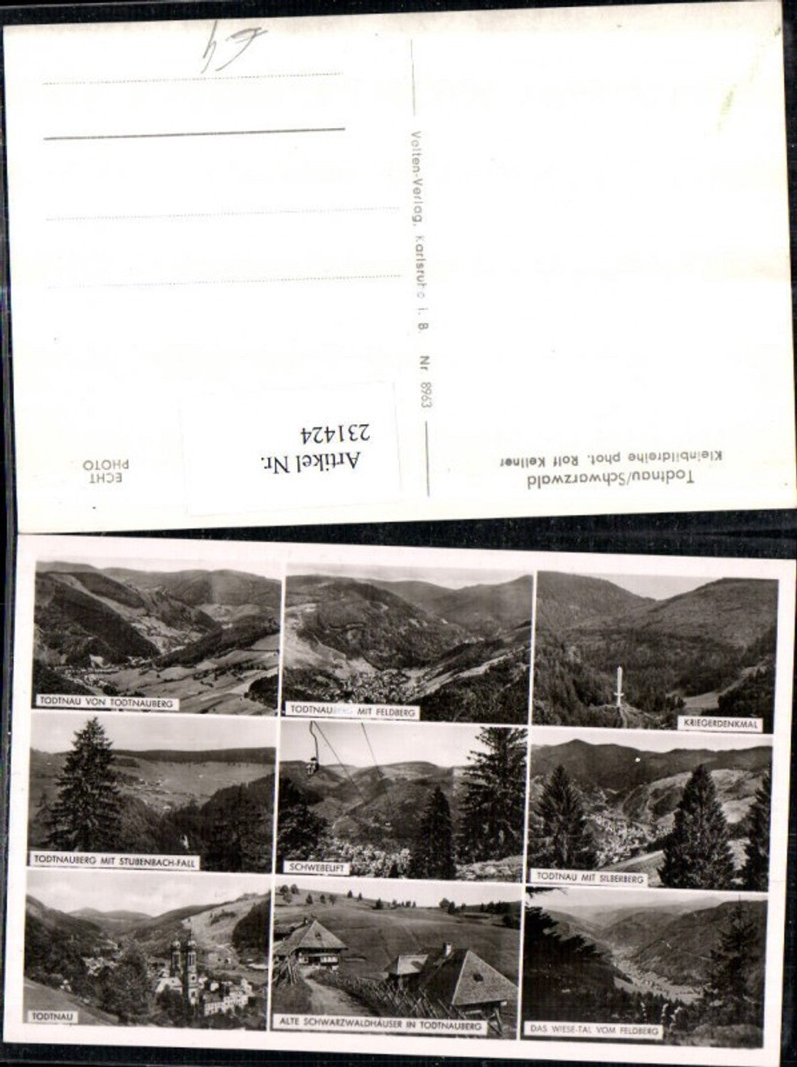 231424, Todtnau in the Black Forest, overall view of Feldberg, war memorial, Silberberg chairlift, Black Forest houses, multi-view map