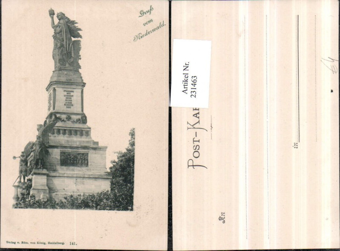 231463,Gruß v. Niederwald Nationaldenkmal b. Rüdesheim a. Rhein pub Edmund v. König 141