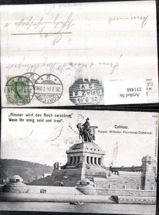 231488,Koblenz Kaiser Wilhelm Provinzial-Denkmal Text Propaganda Nimmer wird das Reich zerstört