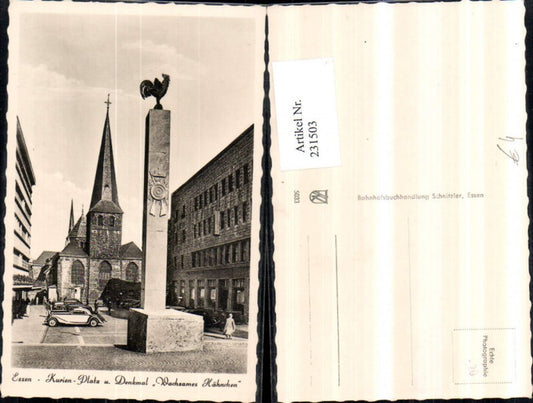 231503,Essen Kurien-Platz u. Denkmal Wachsames Hähnchen Kirche
