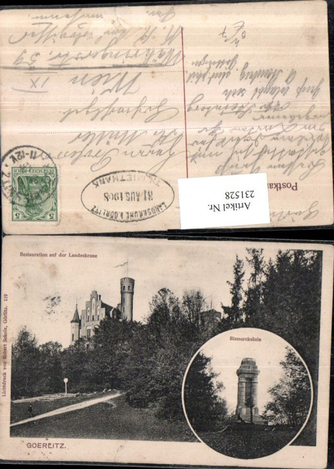 231528,Görltiz Restauration auf d. Landeskrone Bismarcksäule Mehrbildkarte