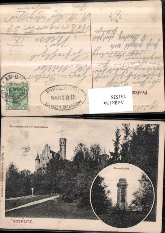 231528,Görltiz Restauration auf d. Landeskrone Bismarcksäule Mehrbildkarte
