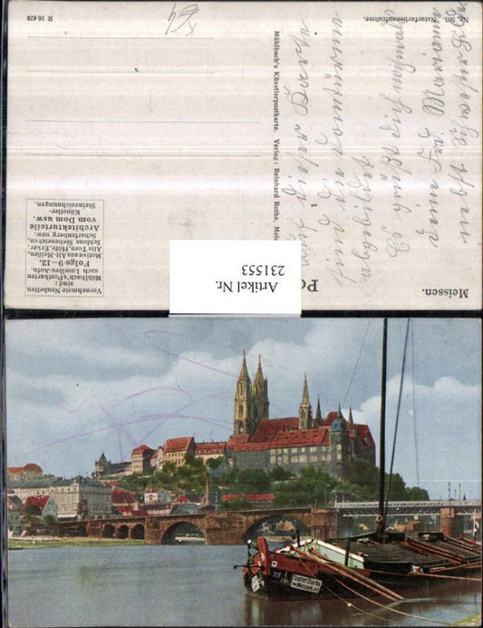 231553,Künstler AK Meißen Meissen Teilansicht Brücke Segelboot Kirche