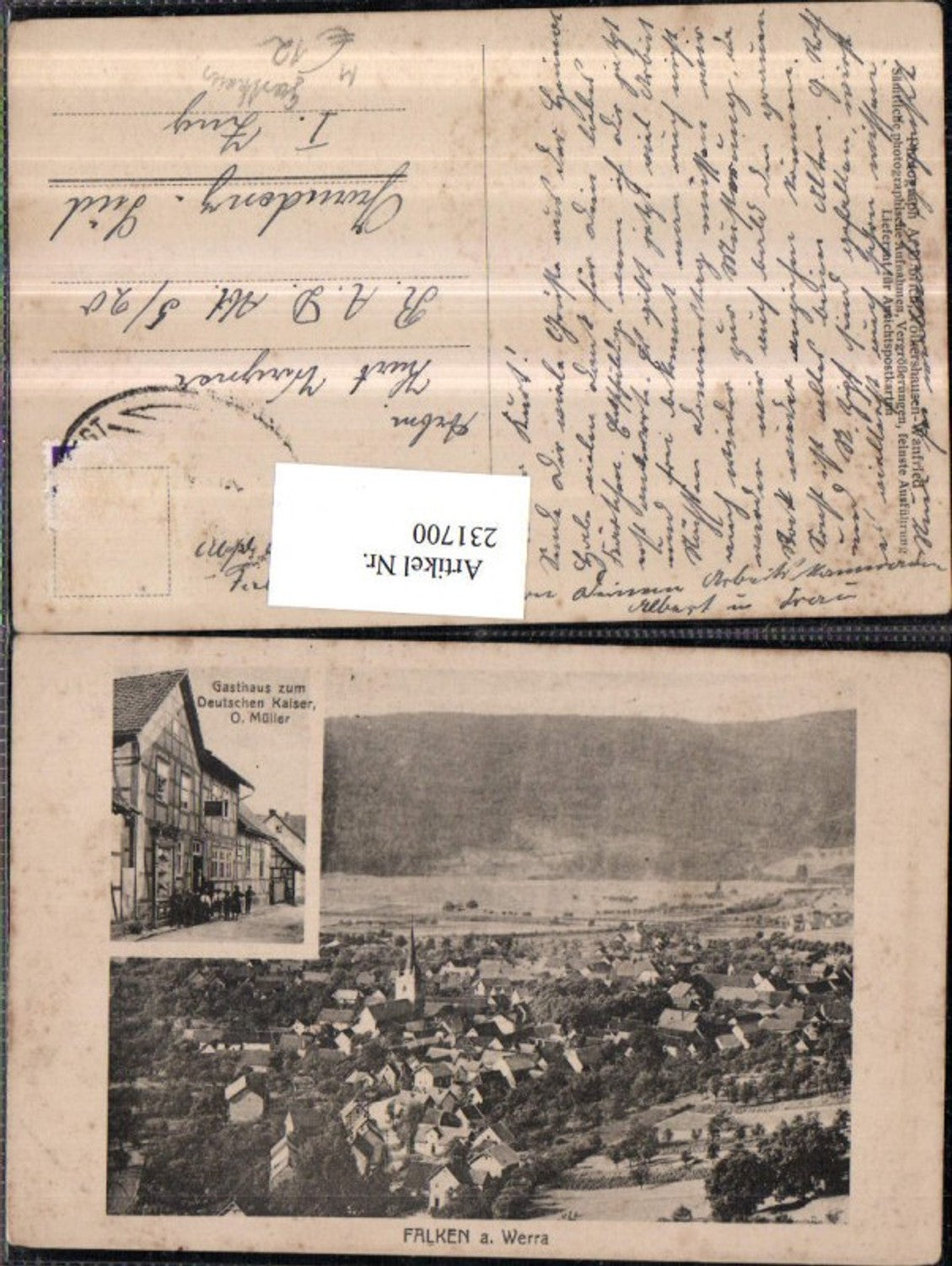 231700,Falken an d. Werra Totale Gasthaus zum Deutschen Kaiser O. Müller Mehrbildkarte