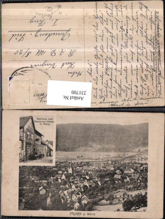 231700,Falken on the Werra, Totale Gasthaus zum Deutschen Kaiser O. Müller, Multi-view postcard