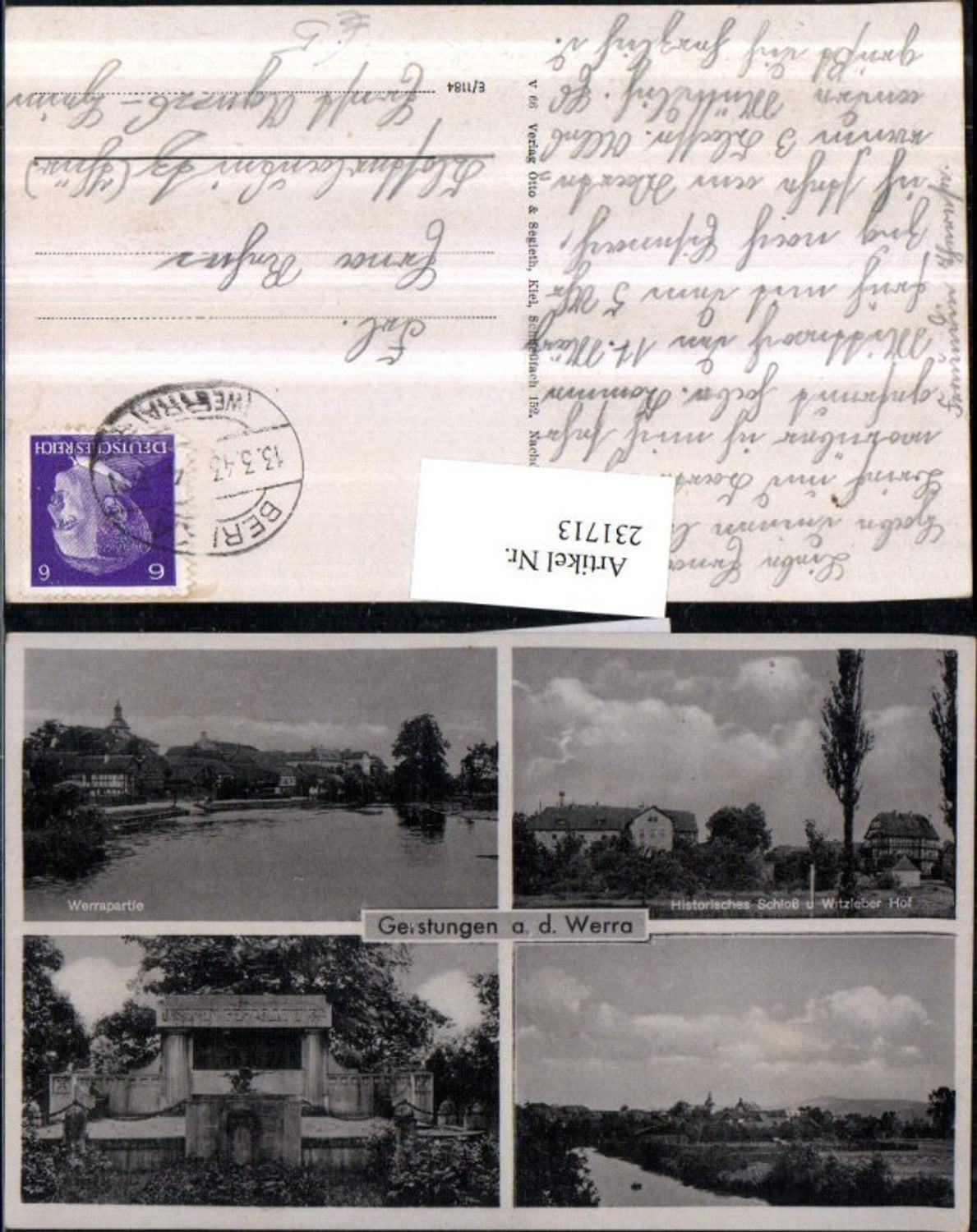 231713, Gerstungen on the Werra River, Total Castle and Witzleber Courtyard, Partial View Postcard