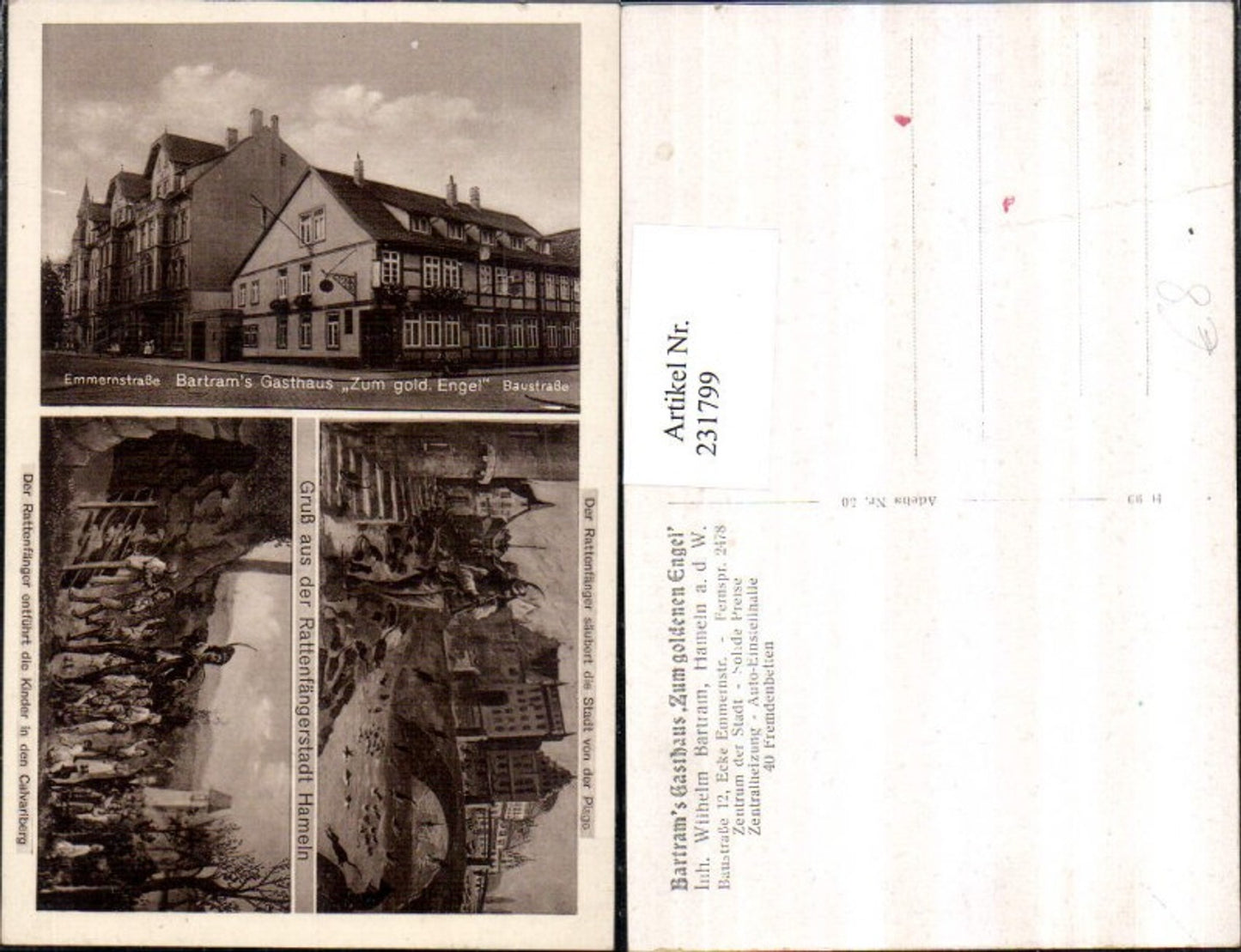 231799,Gruß aus Hameln Rattenfänger Kinder Calvariberg Bartrams Gasthaus zum goldenen Engel Mehrbildkarte