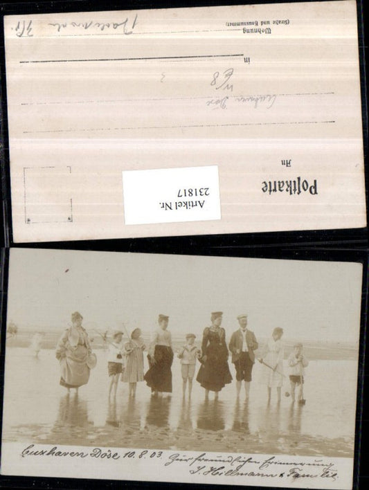 231817,Foto Cuxhaven Döse Frauen Mann Kinder Wasser Gruppenfoto 1903