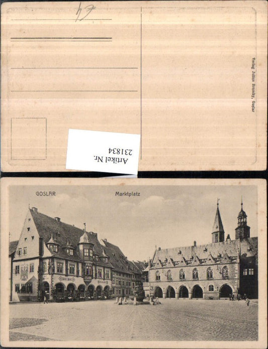 231834,Präge AK Goslar Marktplatz Platz Brunnen Rathaus