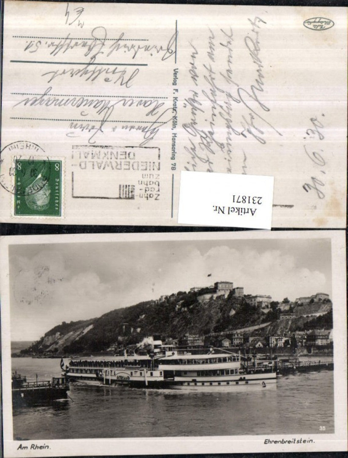 231871,Am Rhein Ehrenbreitstein b. Koblenz Dampfer