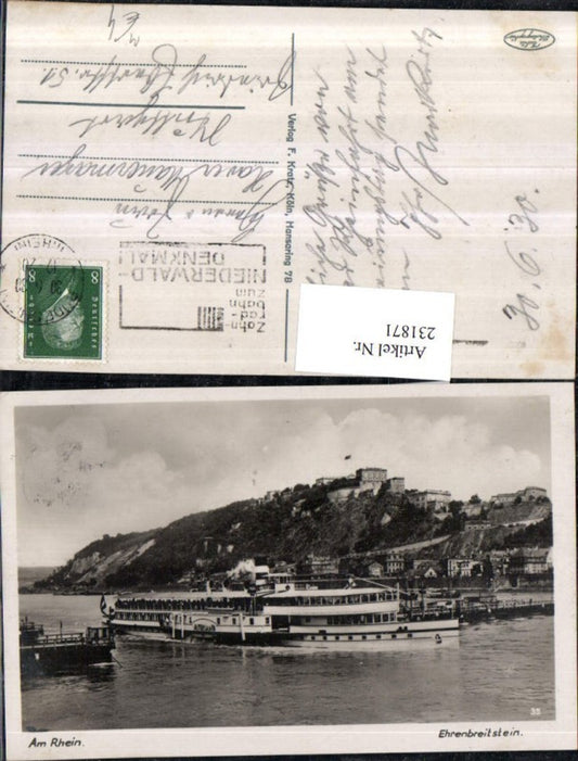 231871,Am Rhein Ehrenbreitstein b. Koblenz Dampfer