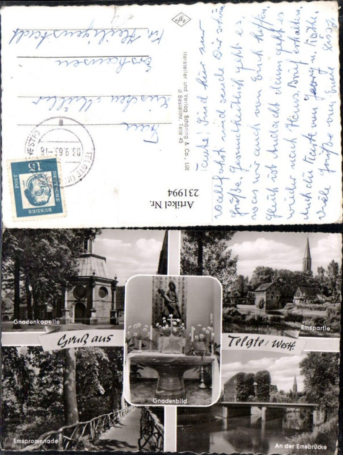 231994,Gruß aus Telgte in Westfalen Gnadenbild Kapelle Partie Brücke Mehrbildkarte