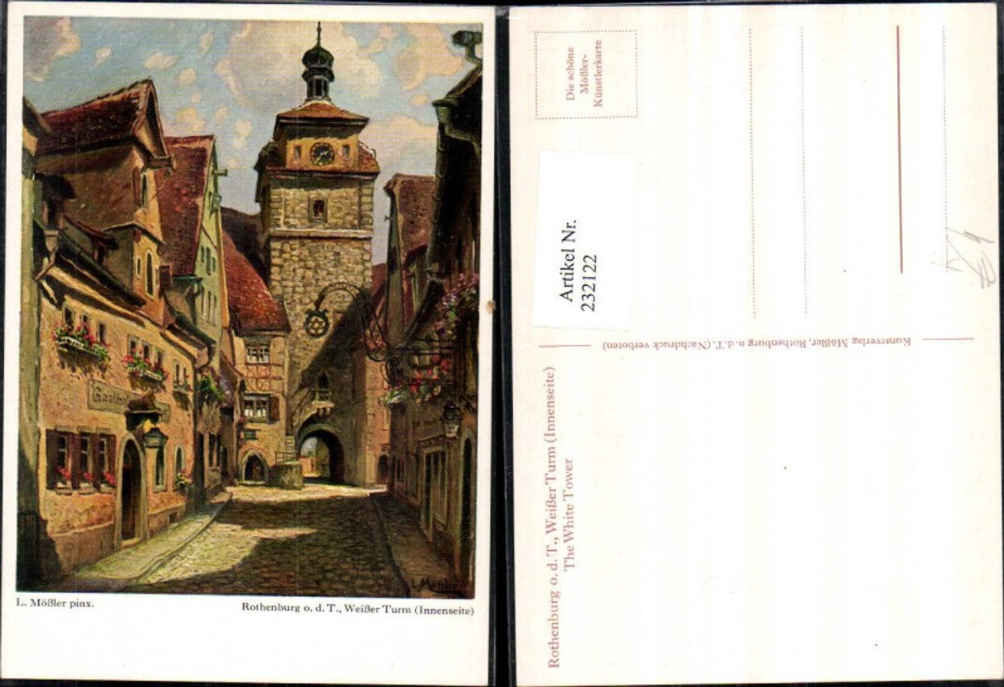 232122,Künstler AK L. Mößler Rothenburg ob d. Tauber Weißer Turm Straßenansicht Gasthof