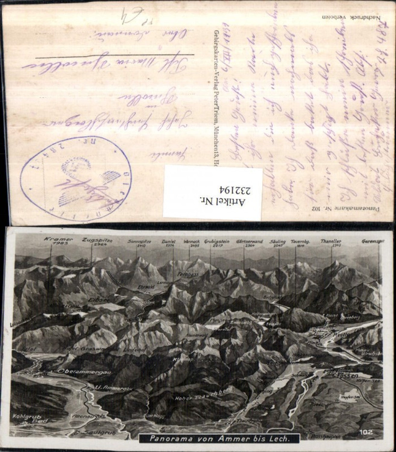 232194,Panorama von Ammer b. Lech aus d. Vogelschau Feldpost Nr. 28437