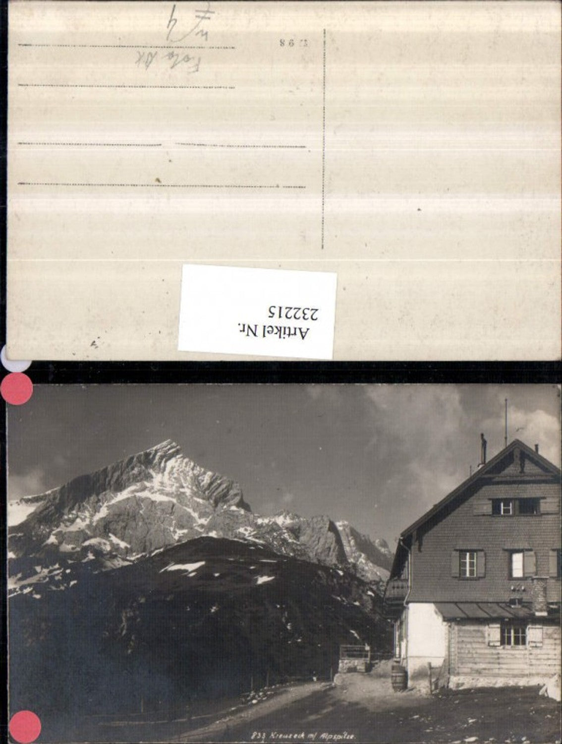 232215,Foto AK Kreuzeck m. Alpspitze b. Garmisch-Partenkirchen Berghütte