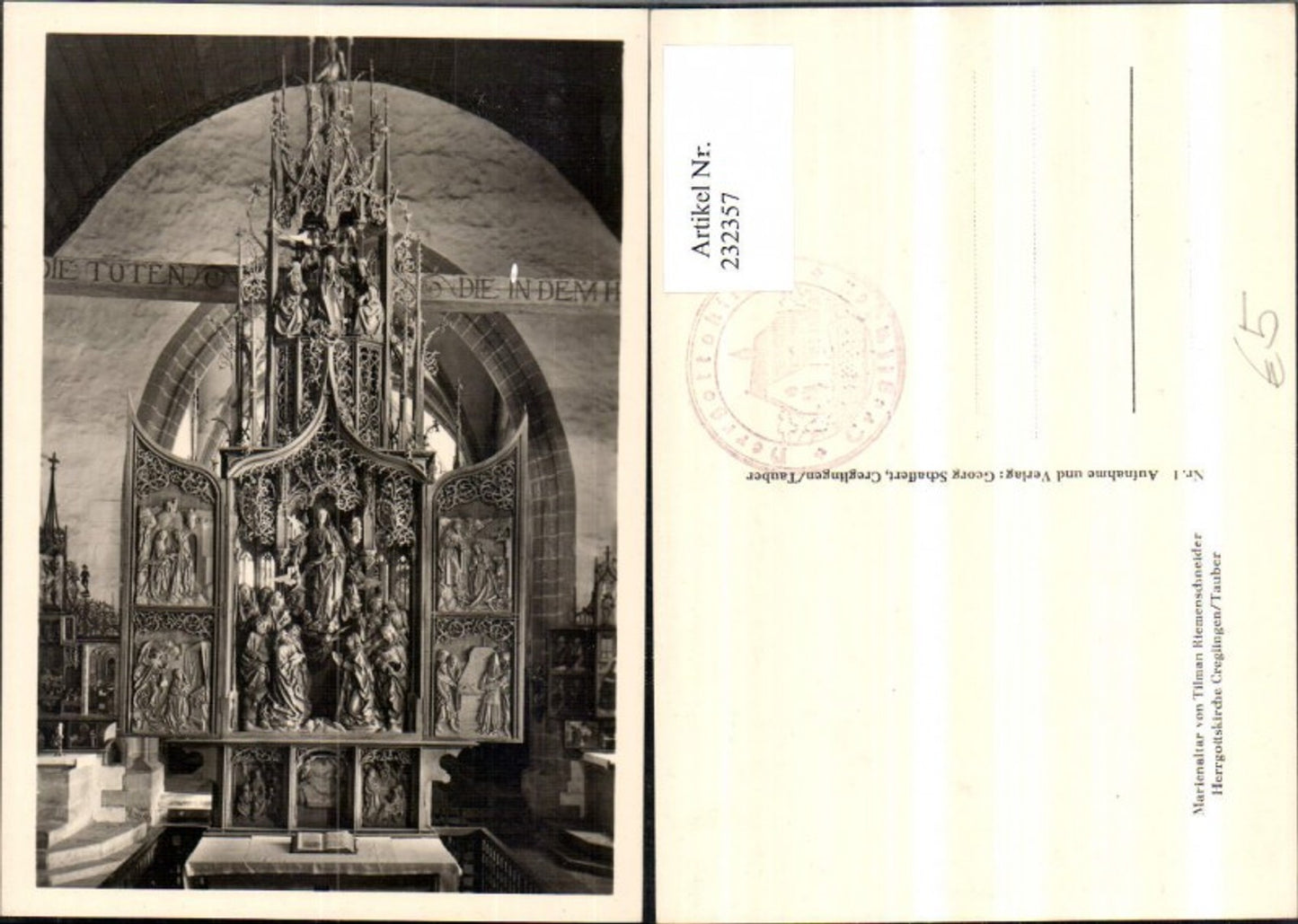 232357,Herrgottskirche Creglingen ob d.Tauber Marienaltar Altar