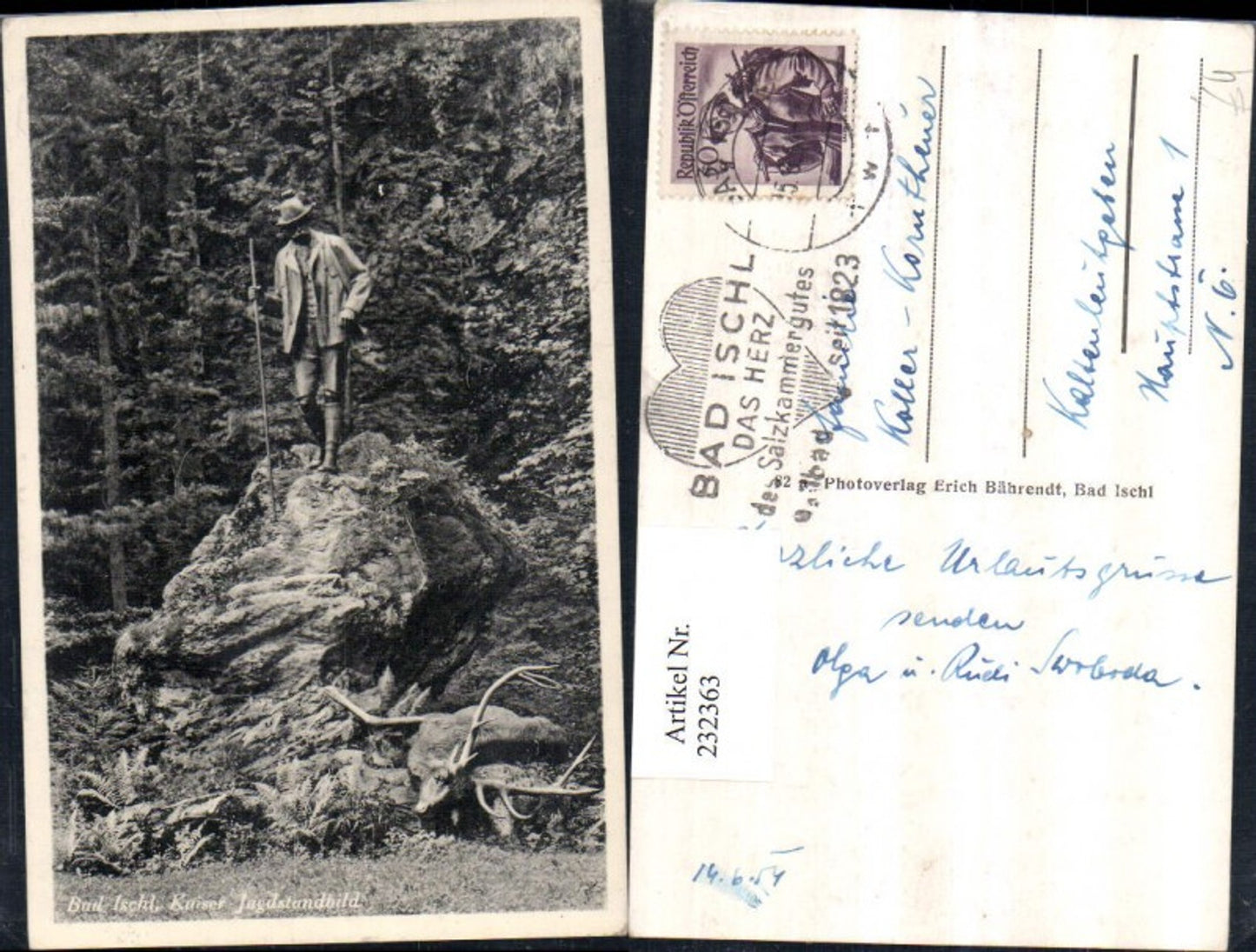 232363,Bad Ischl Kaiser-Jagdstandbild Jäger Hirsch