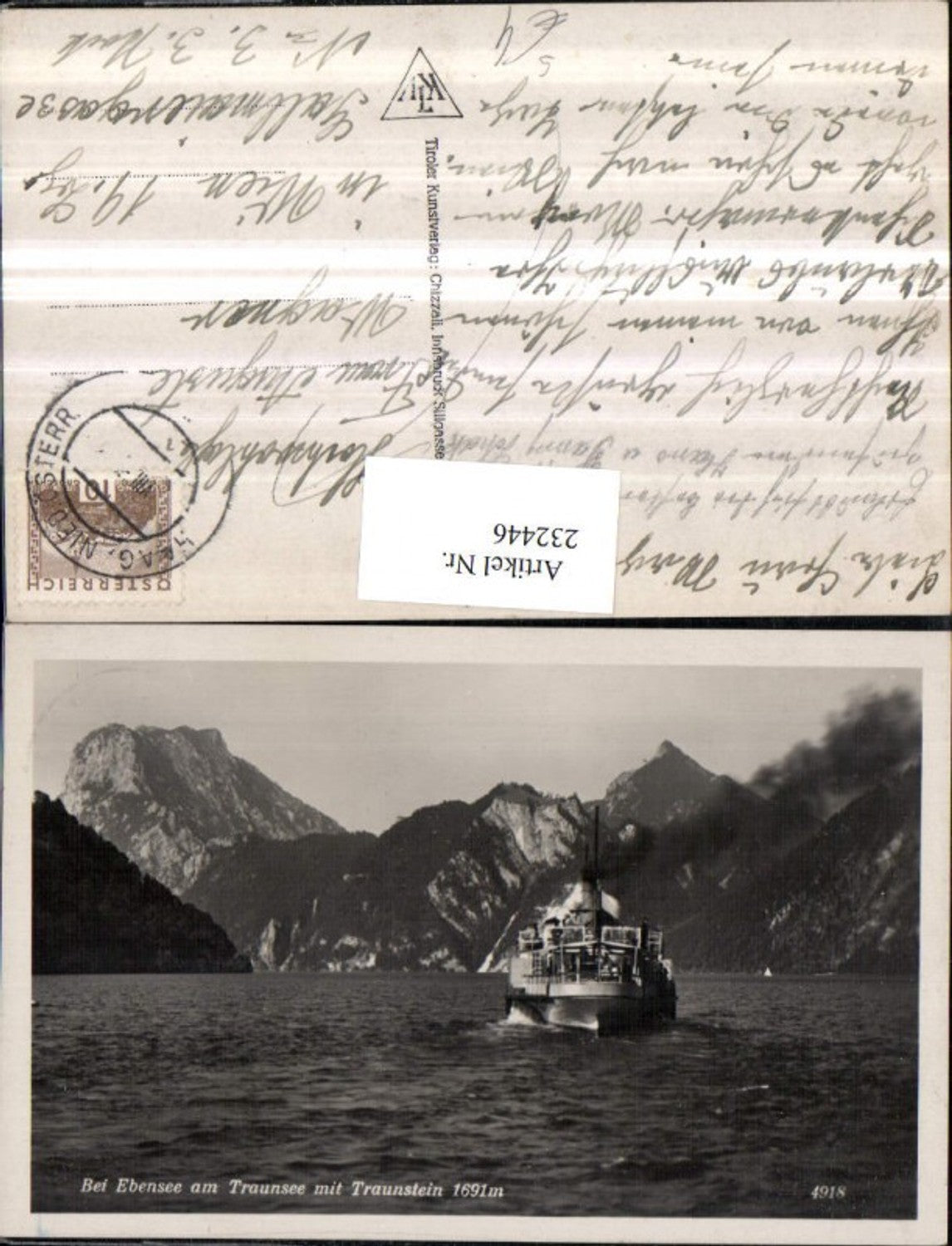 232446,Gmunden Ebensee am Traunsee m. Traunstein Dampfer Haag NÖ Stempel